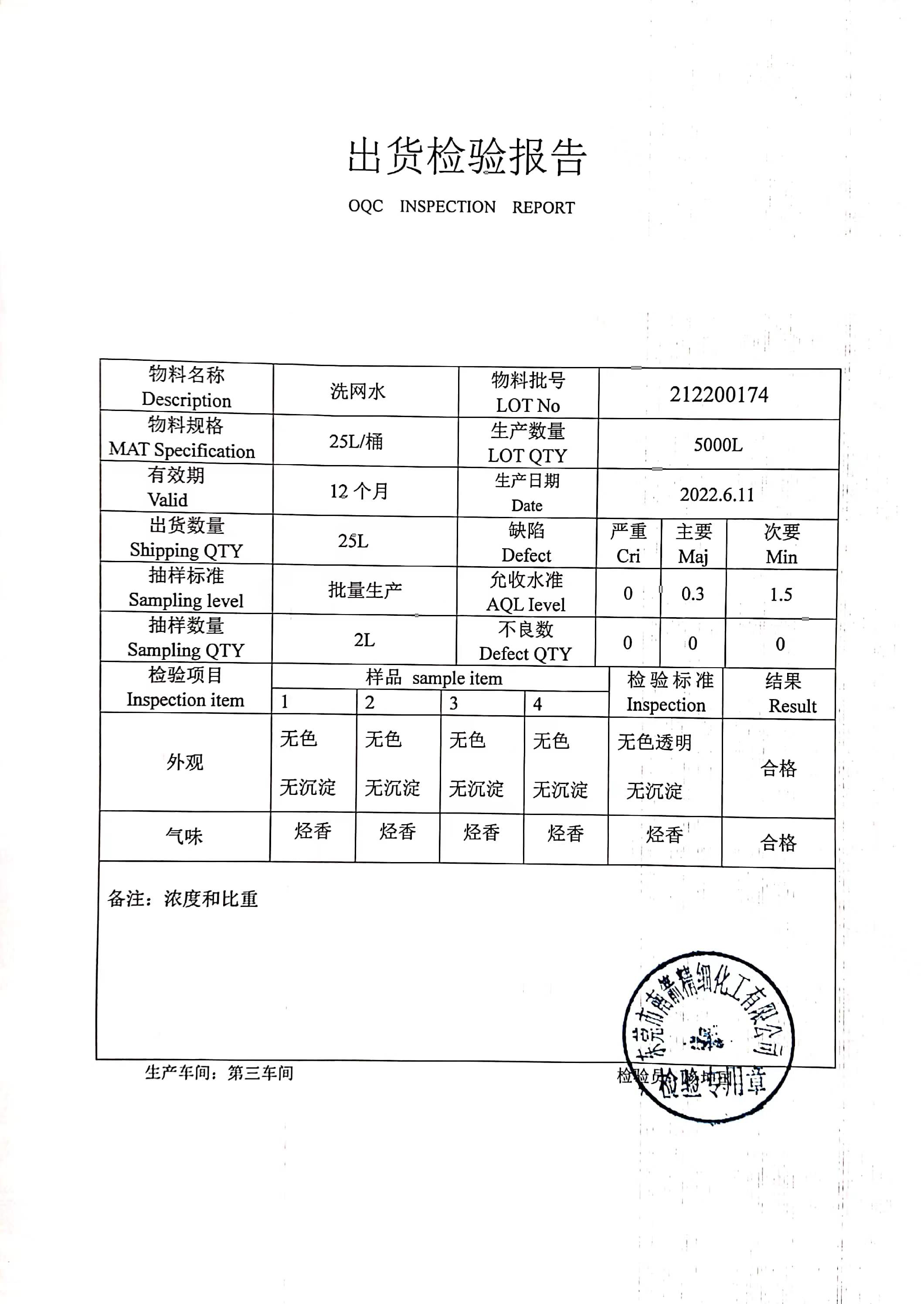 洗板水質(zhì)量檢測報(bào)告